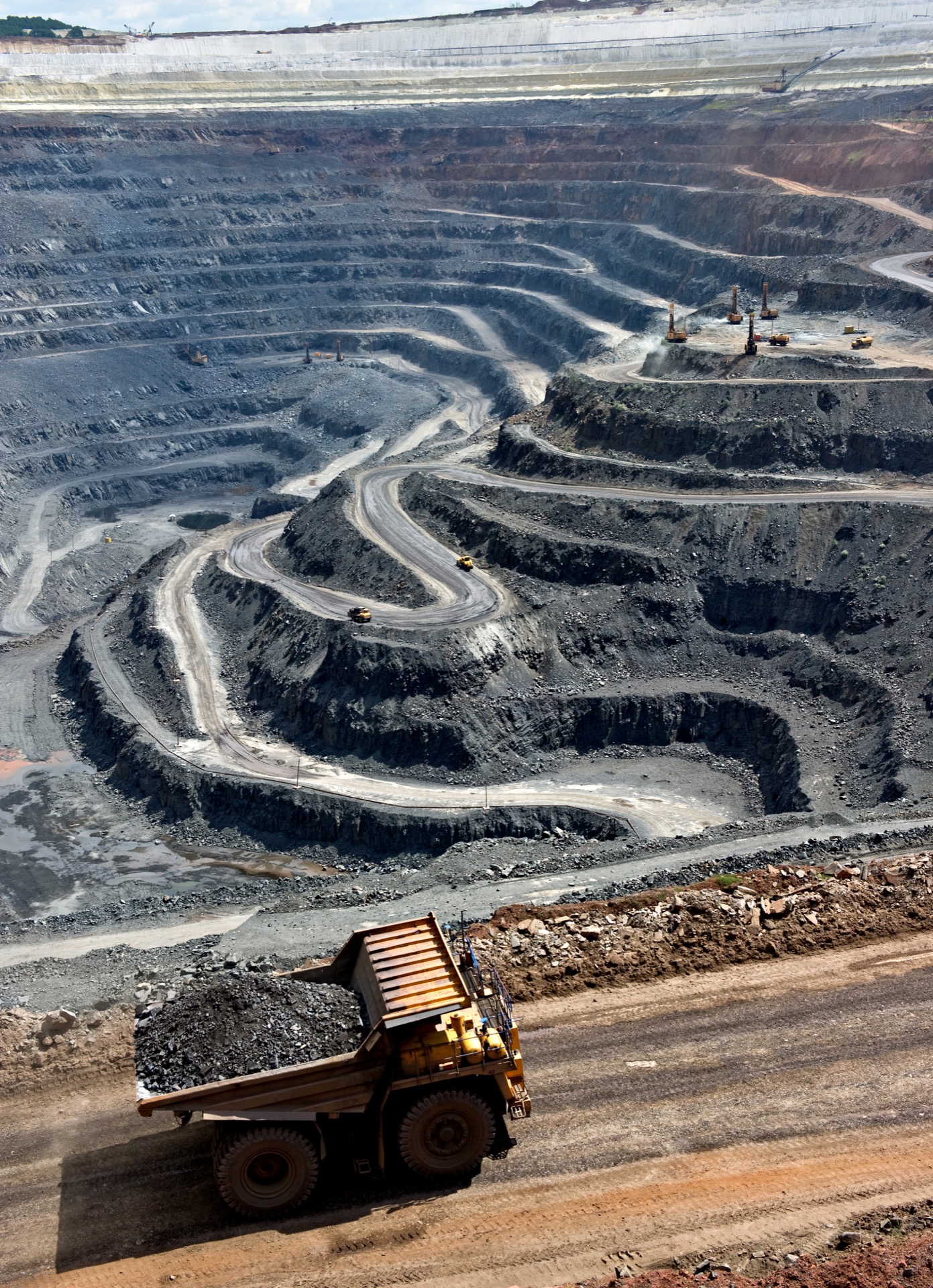 Industrial mining operation with heavy equipment